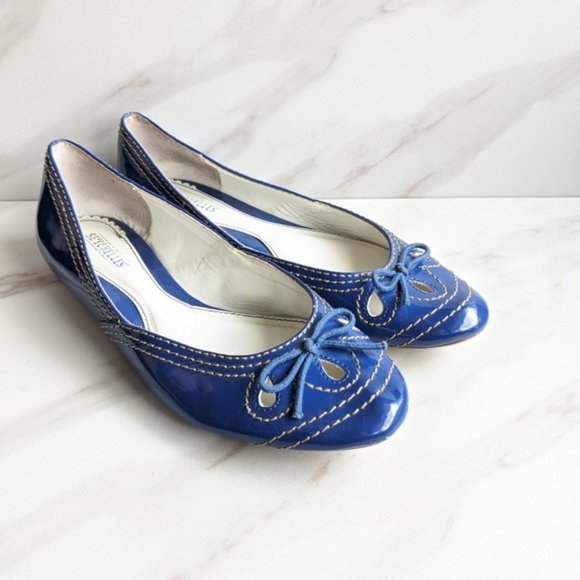 blue patent leather flats